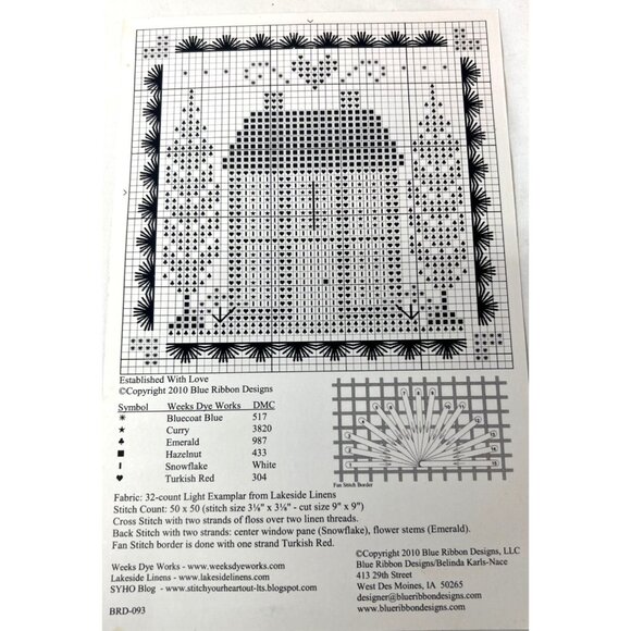 Blue Ribbon Designs SYHO Needlework Pattern "Established With Love" Cross Stitch - Picture 3 of 3